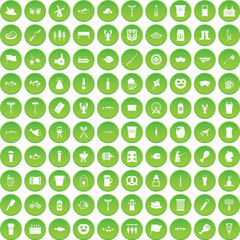 100 beer icons set green circle