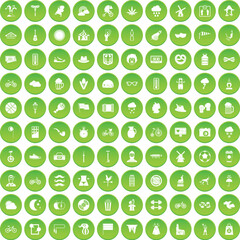 100 bicycle icons set green circle