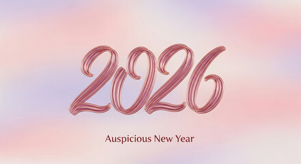 Image shows the shiny number 2026 over a light gradient backdrop, concept symbolizing new year celebration, and festive occasion