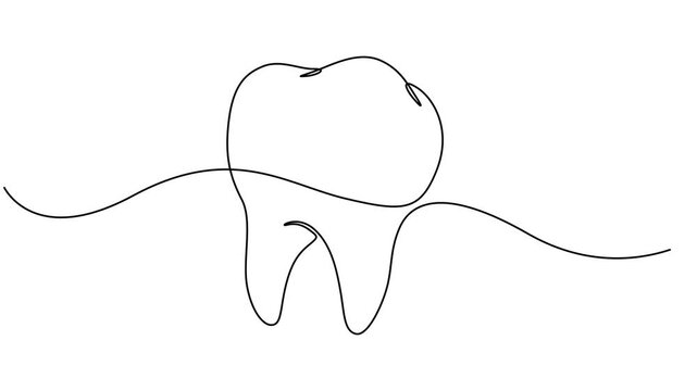 Animated self drawing of continuous line draw tooth. Full length one line animation. 4K, Animated self drawing of continuous one line drawing tooth . Campaign advertisement. Take care of the teeth.