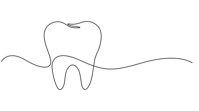 Animated self drawing of continuous line draw tooth. Full length one line animation. 4K, Animated self drawing of continuous one line drawing tooth . Campaign advertisement. Take care of the teeth.