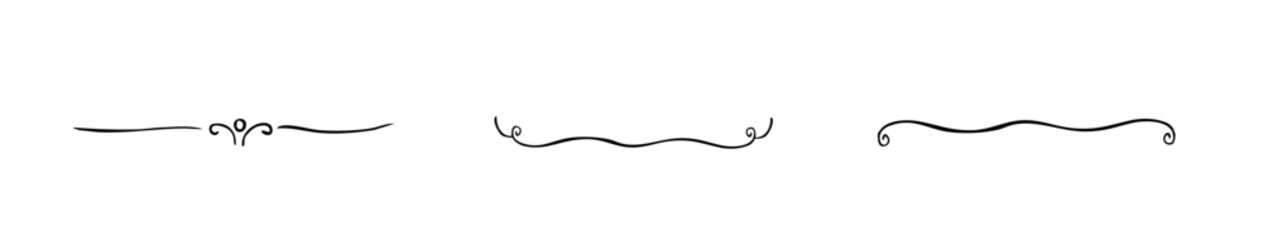 Coquette Vintage Dividers Doodle Set. Cute Ornate Swirls and Scrolled Text Separators. Outline Hand-Drawn Vector Illustration
