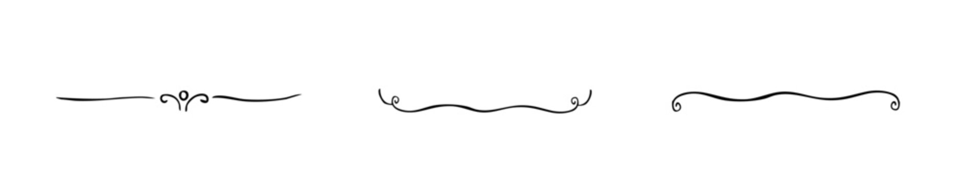 Coquette Vintage Dividers Doodle Set. Cute Ornate Swirls and Scrolled Text Separators. Outline Hand-Drawn Vector Illustration