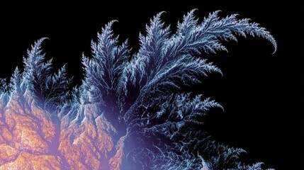 Abstract fractal pattern resembling icy frost branches against a black background