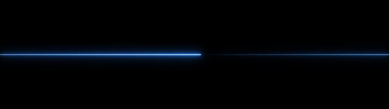 glowing blue neon Straight neon lazer animation of horizontal line on alpha background, straight neon lazer line, seamless loop. 4K animation 
