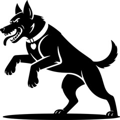 Fototapeta premium Aggressive military dog leaping in attack silhouette vector illustration