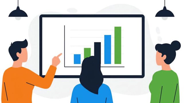 Flat Vector Teamwork and Collaboration Animation business man with chart