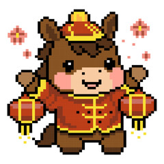 Fototapeta premium Pixel Zodiac Horse Lantern Celebration