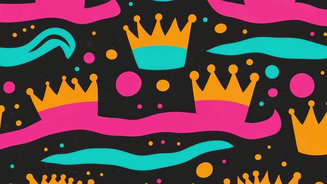 Colorful abstract animation with crowns and wavy patterns in dynamic motion