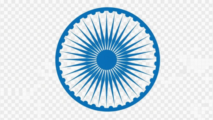 Ashoka Chakra symbol blue wheel icon for Indian flag and constitution vector graphic on transparent 