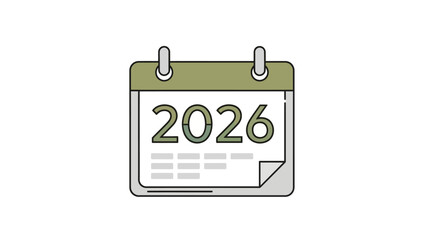 Illustration of a calendar page for the year 2026 with a green header on a white background.