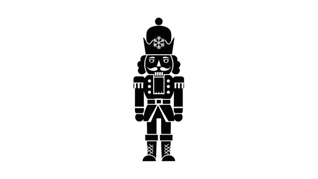 Black and White Nutcracker Silhouette Soldier Figure on White Background