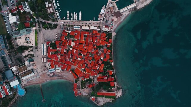 Budva Old Town aerial view in Montenegro
