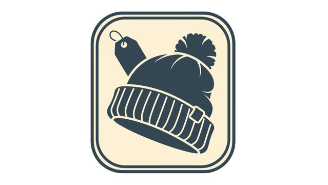 Winter Hat Icon with Pom Pom and Price Tag, Cozy Clothing Symbol