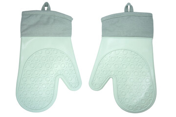 Silicone Gloves for Kitchen isolated on white background. Hand protection Potholder. Resistant anti-slip mitten for oven. Two Gloves left and right.