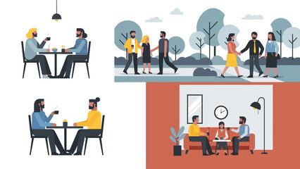 Illustration of People Working and Interacting.