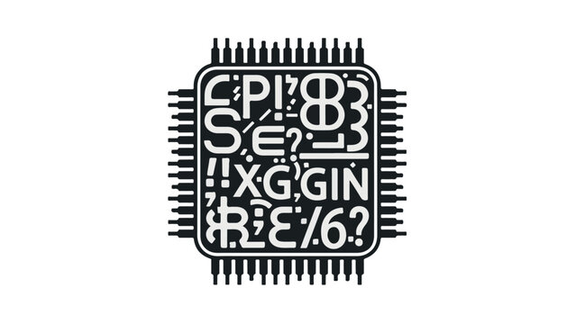 Creative microprocessor design in monochrome, abstract digital art representing technology, computing
