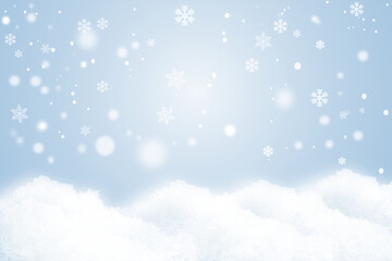 Naklejka premium A winter background with soft snowfall and delicate snowflakes appears on a calm blue background, creating an abstract winter scene that works perfectly as a Christmas background or holiday background