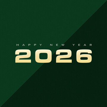Happy New Year 2026 Gold Text on Green Gradient Background