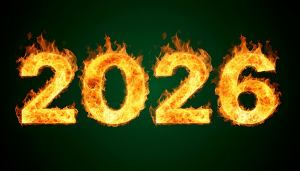 Fiery numbers of 2026 on a green background.