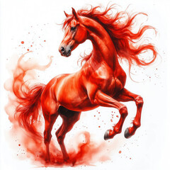 Drawing of a red horse on a white background.