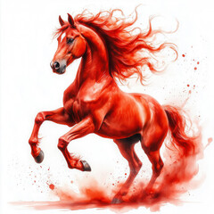 Drawing of a red horse on a white background.
