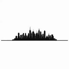 Obraz premium Black silhouette of urban city skyline with tall buildings and skyscrapers against white background. Modern architectural shapes form a cityscape.