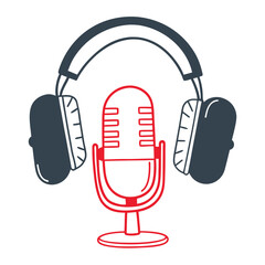 Headphones and microphone in red and blue colors audio