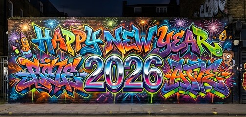 Fototapeta premium graffiti on the wall happy new year 2026