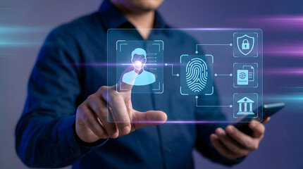 Biometric security system with facial recognition and fingerprint scan,identity verification,digital privacy protection,access control technology,cyber security and data safety