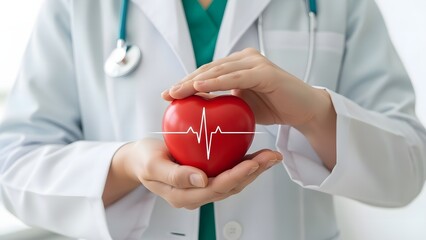 Doctor hands holding red heart in concept healthcare,wellbeing, organ donation and insurance life. world heart day and world health day National Organ Donor Day.
