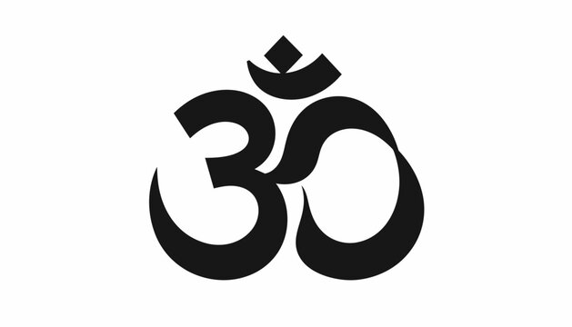 Black and white Om symbol illustration on a white background.