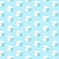 Seamless Isometric Cube Pattern in Light Blue Winter Colors