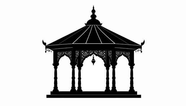 Silhouette of an ornate gazebo structure against a white background.