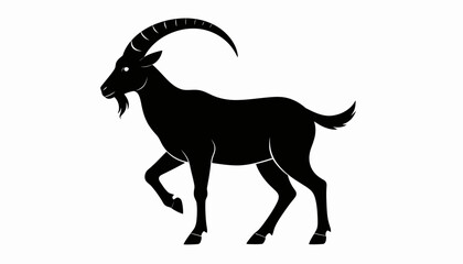 Silhouette of a black ibex on a white background, vector illustration.