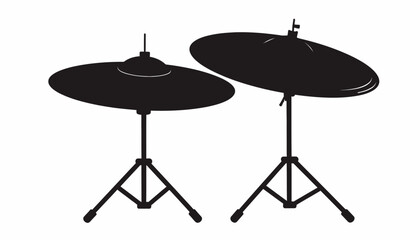 Silhouette illustration of two cymbals on stands, musical instrument.