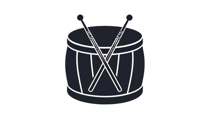 Illustration of a drum with drumsticks on a white background.