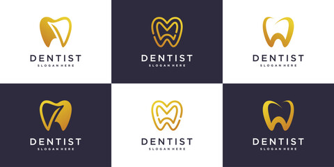 Dental logo collection with creative element style Premium Vector part 1