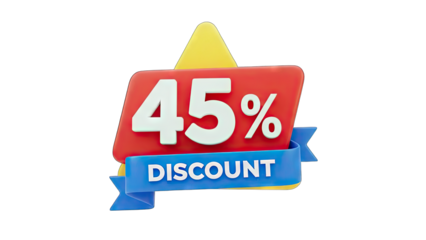 3D 45% Discount Ribbon with Star on transparent background