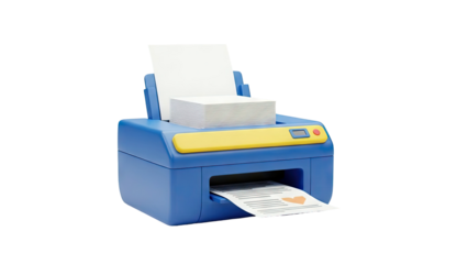 3D Cartoon 3D Printer with Paper on transparent background