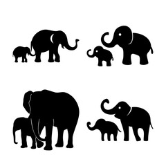 Elephant family silhouettes: a collection of parent and baby elephant pairings © Atique62