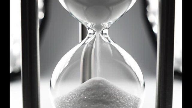 Closeup of Sand Flowing Through Glass Hourglass with Reflections and Light Effects sand timer time
