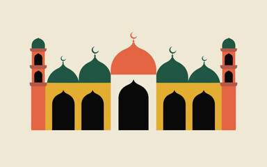 Illustrated mosque with domes and minarets © md