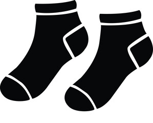 Pair of black ankle socks isolated on white background, Minimal Black Socks Silhouette