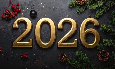 Golden 2026 with Festive Winter Decorations
