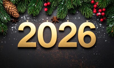 Golden 2026 with Festive Winter Decorations
