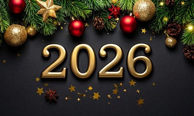 Golden 2026 with Festive Winter Decorations