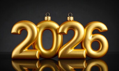 Golden 2026 New Year Celebration with Christmas Ornament