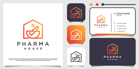 Naklejka premium House logo concept with traditional pharmacy element Premium Vector