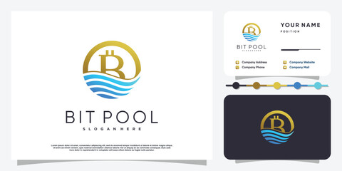 Fototapeta premium Bitpool logo design with water and golden element Premium Vector